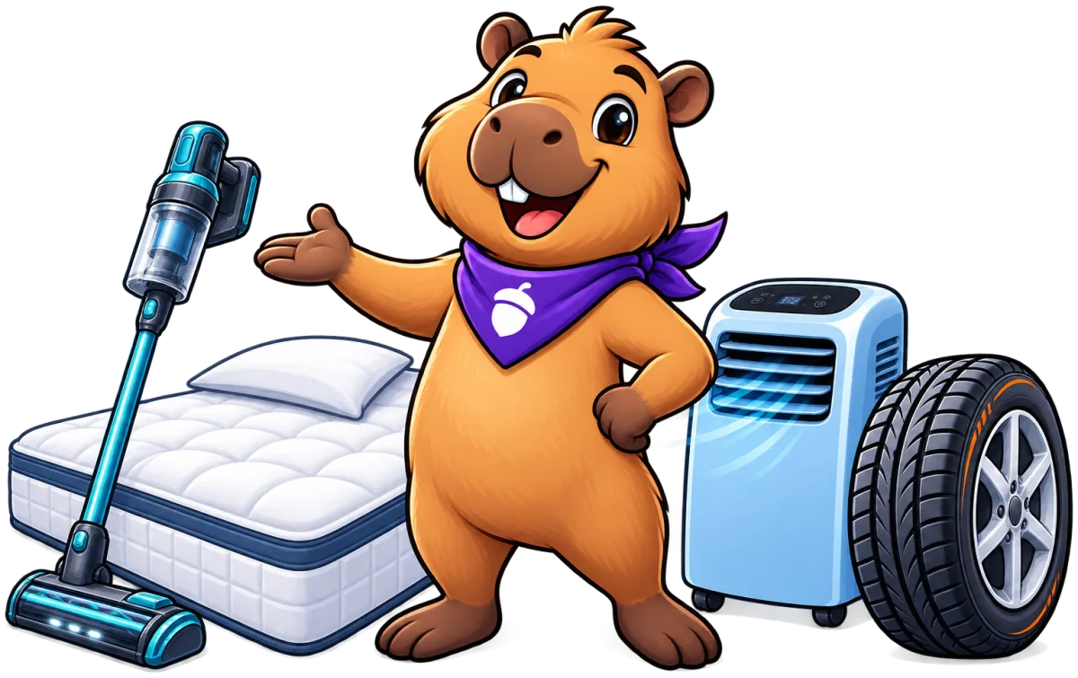 Baru le capybara présente les univers de la famille Capy : aspirateurs, matelas, climatisation et pneus