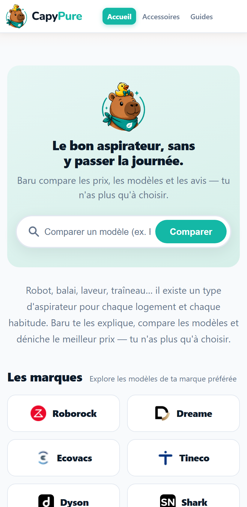 CapyPure sur mobile